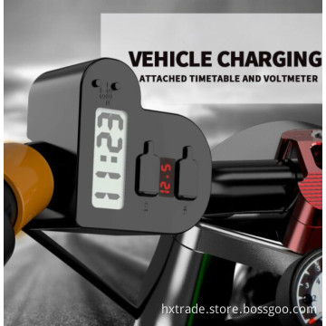 12/24v waterproof motorcycle usb charger cell phone charger with aluminum case time voltmeter